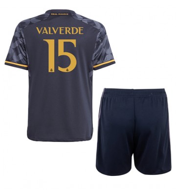 Real Madrid Federico Valverde #15 Borta Kläder Barn 2023-24 Kortärmad (+ Korta byxor)